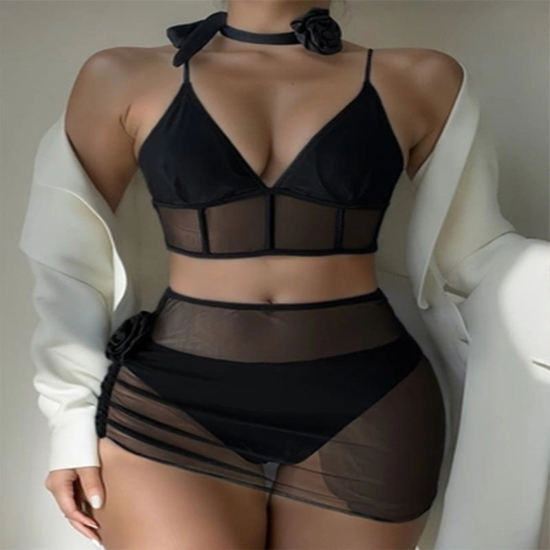 Dame elegant BH-sæt med gennemsigtig tyl og raffineret choker Stilla