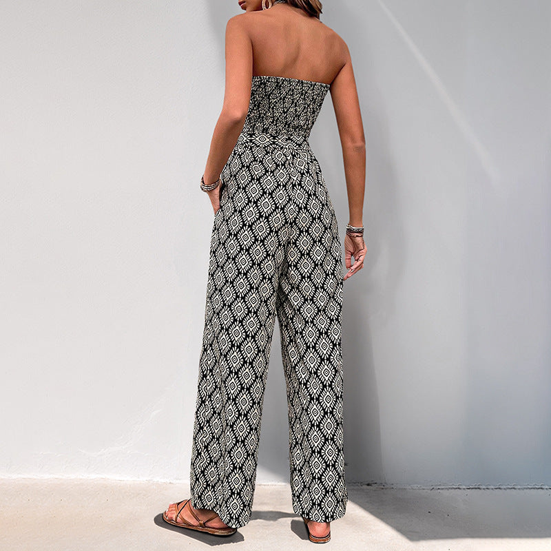 Dame hverdag jumpsuit med elastisk overdel og modigt mønster Stilla