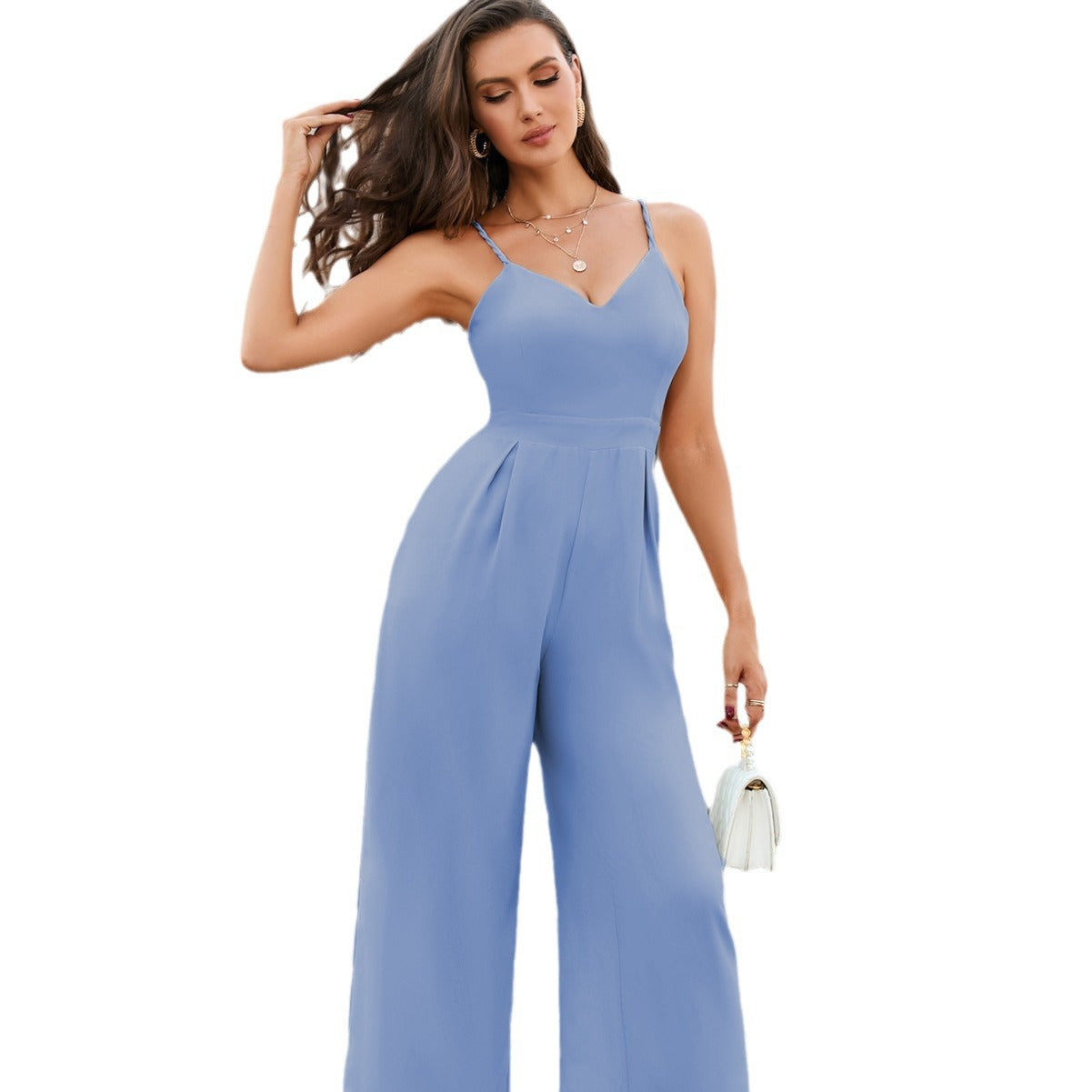 Dame stilfuld jumpsuit med v-hals og bred ben Stilla