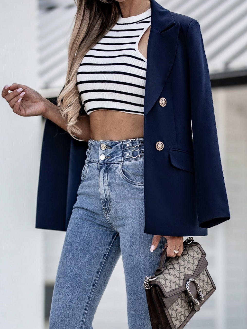 Dame Elegant Blazerjakke med dobbelt knaplukning og høj kvalitet skæring Stilla