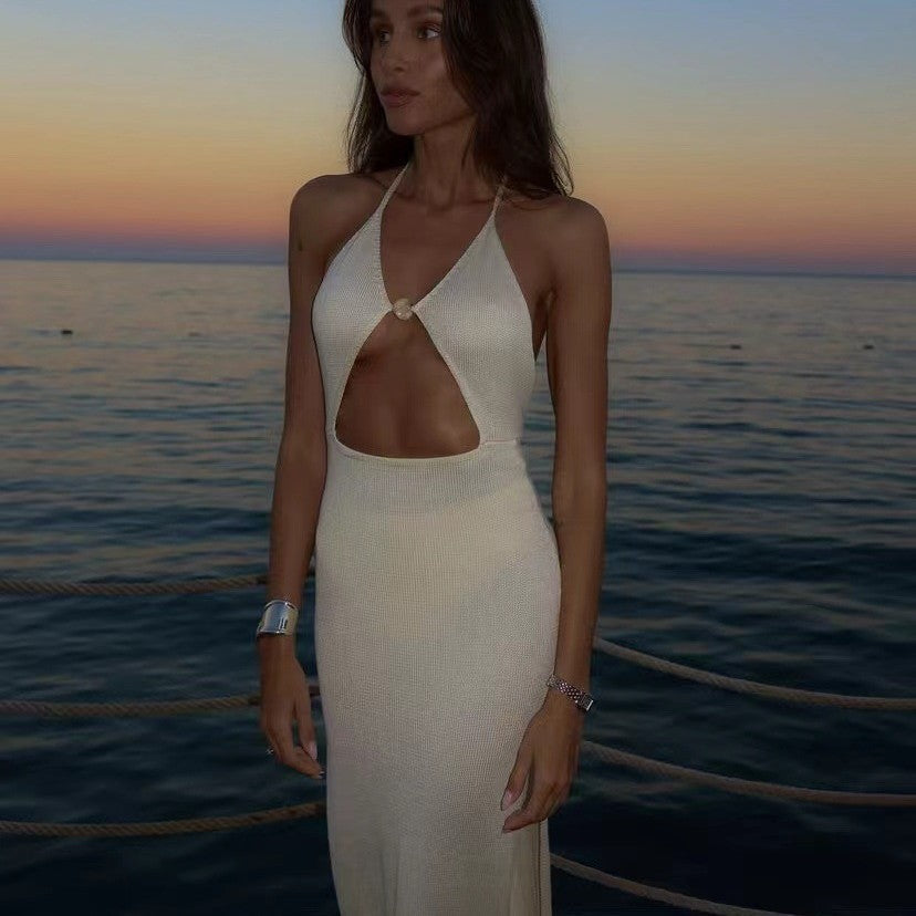 Dame Cut-Out strandkjole i Boho-stil med bindebånd Stilla