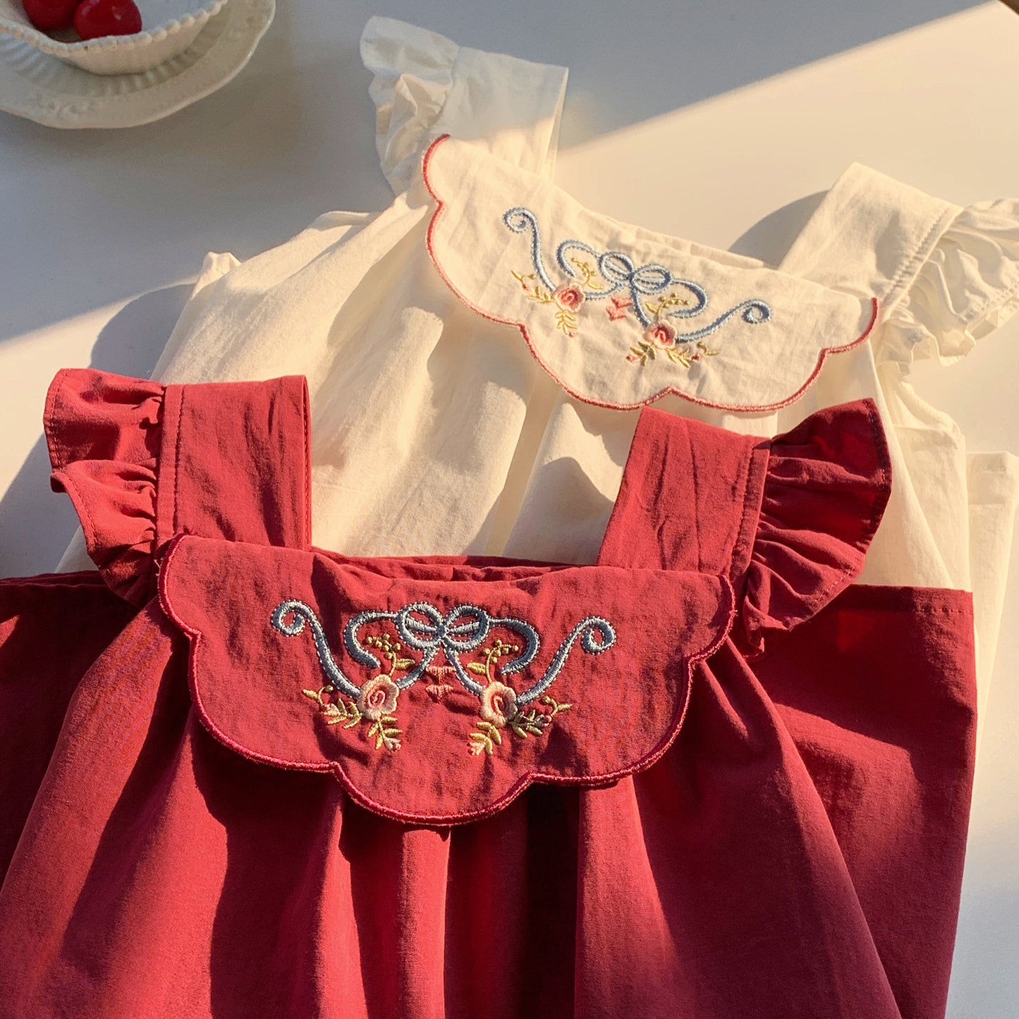 Pige Broderet Rulfeskjorte Swing Kjole Stilla