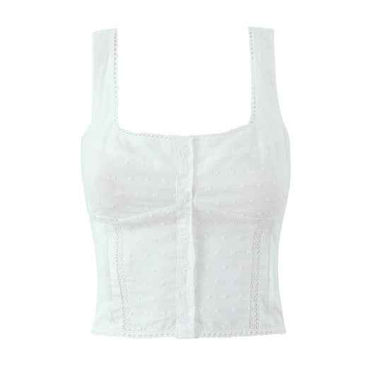 Dame Cropped Top med elegante knapper og tidløs spidselastik Stilla