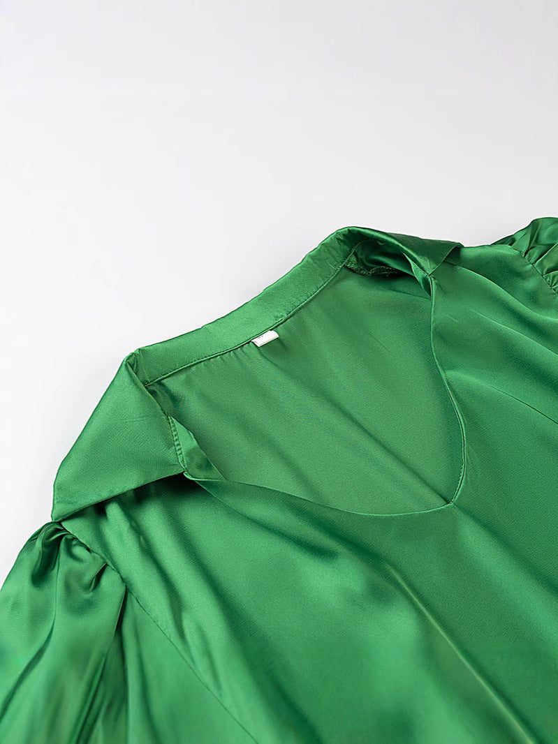 Dame Elegant Bluse med Sløjfedetalje og Rynket Kant Stilla