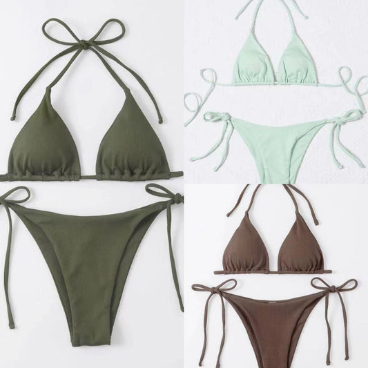 Dame Triangel-Bikini-Sæt med justerbare bindebånd og ribbet design Stilla