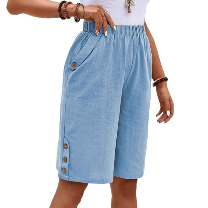 Dame afslappede shorts med elastisk liv og knapdetaljer Stilla