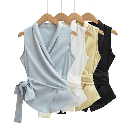 Dame elegant indpakningsoverdel med moderne knude og flatterende snit Stilla