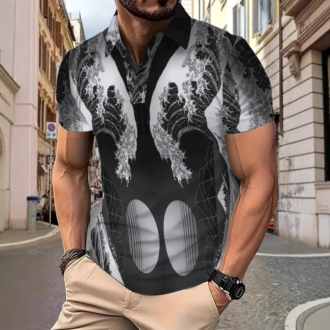 Herre Poloshirt med moderne bølge- og geometrisk design Stilla