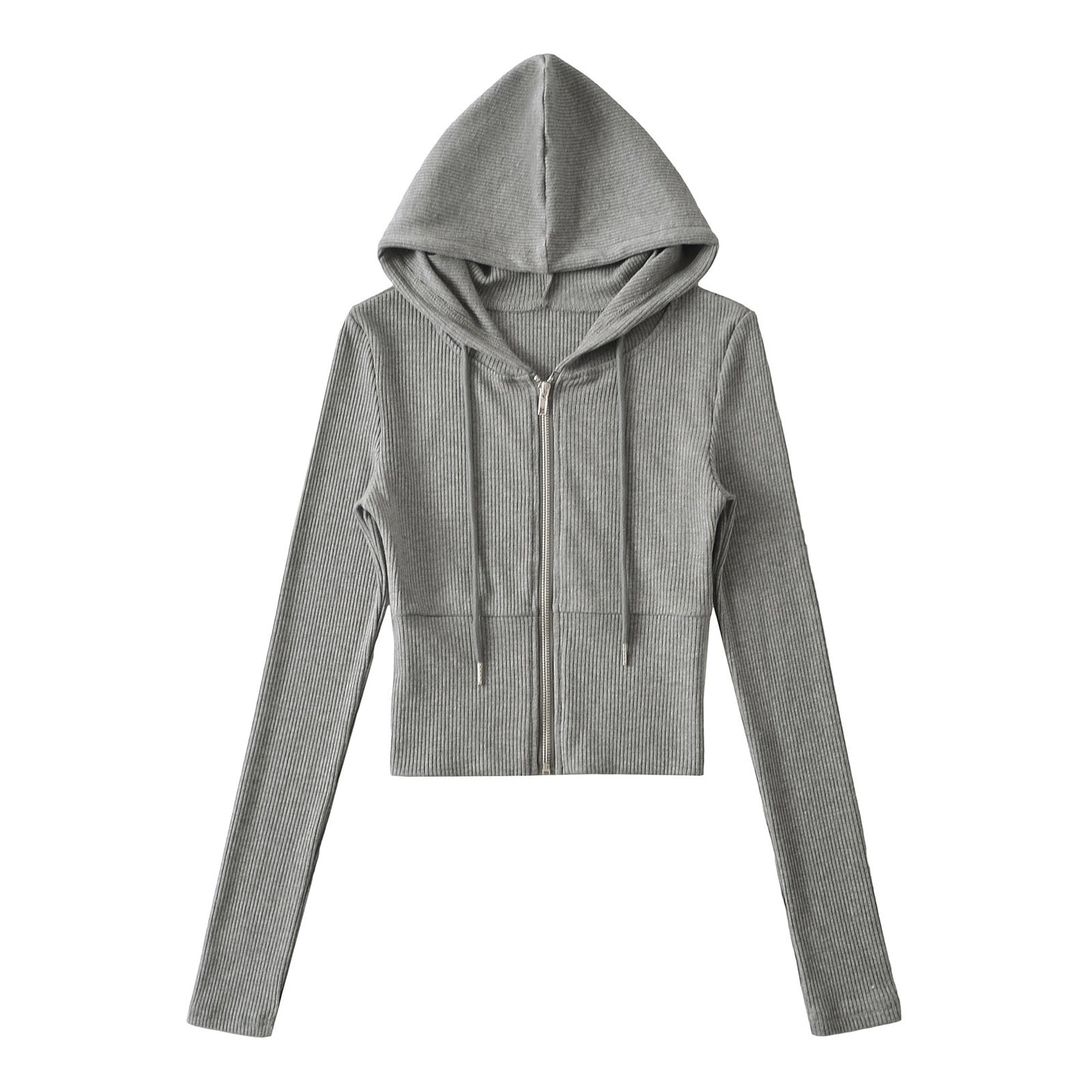 Dame Cropped Hoodie med hætte og lynlås Stilla