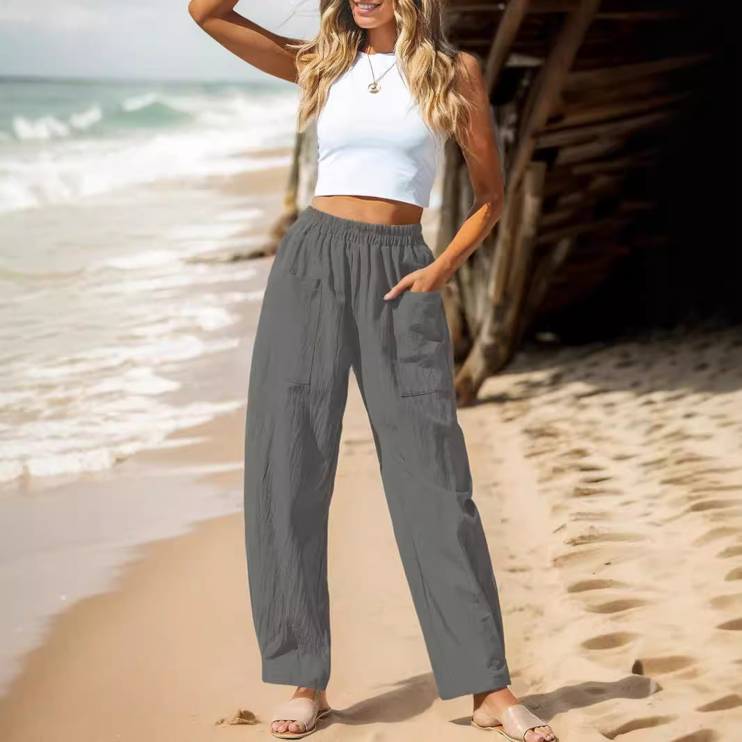 Dame afslappede, løse strandbukser med elastisk taljebånd og praktiske lommer Stiila