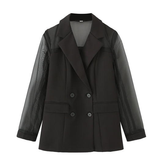 Dame elegant blazerjakke med gennemsigtige ærmer Stilla