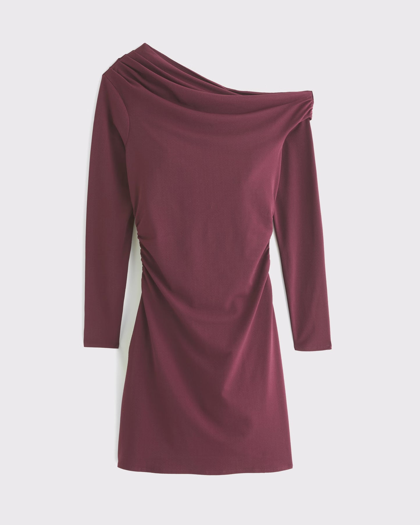 Dame elegant én skulder kjole med drapering og lange ærmer Stilla