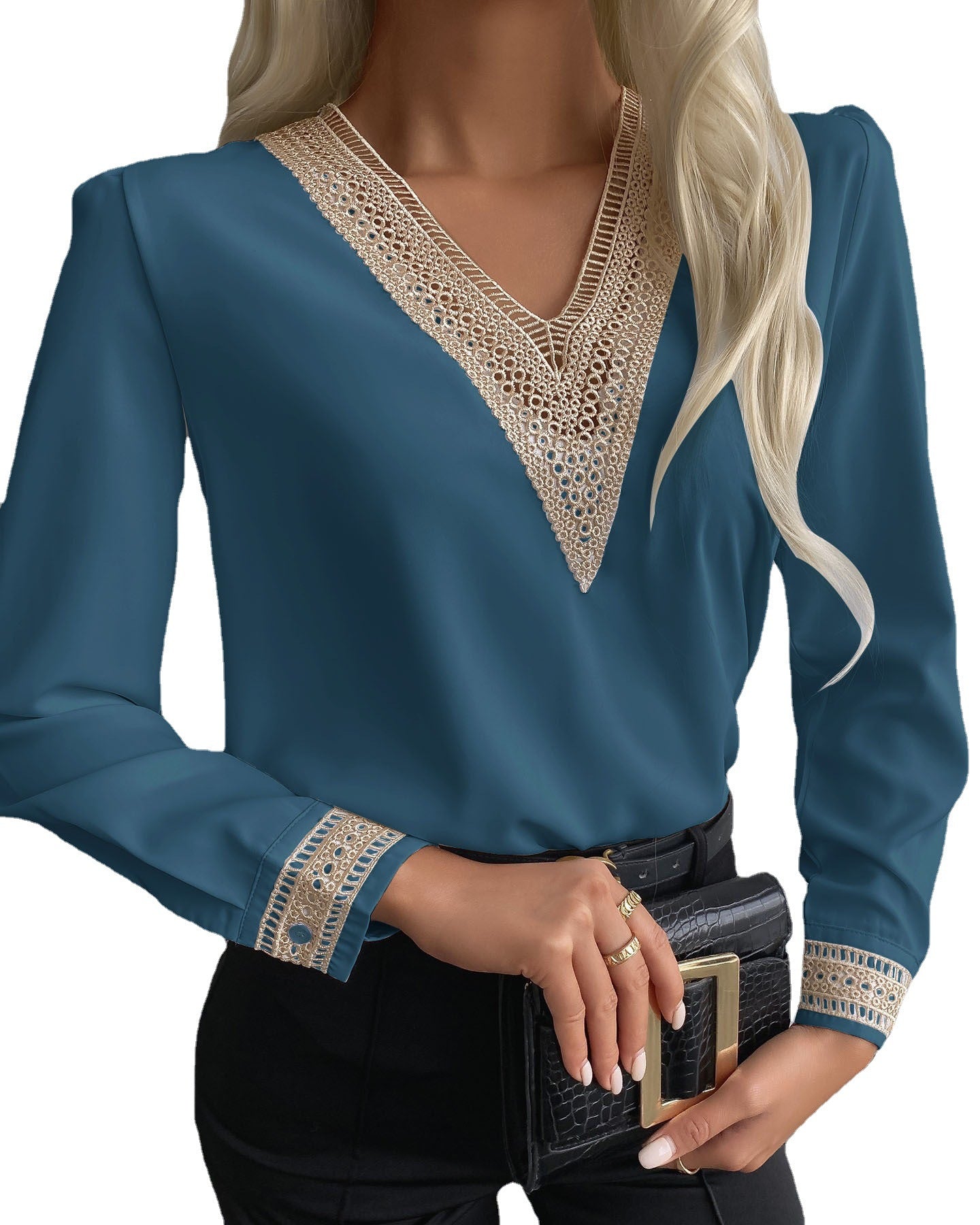 Dame elegant bluse med spidse detaljer og V-udskæring Stilla
