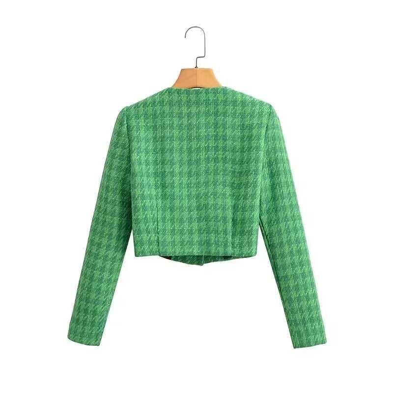 Dame elegant hæklede blazerjakke med gyldne knapdetaljer Stilla