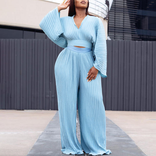 Dame Plisseret Jumpsuit med Oversize-ærmer Stilla
