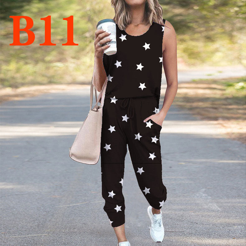 Dame Casual Jumpsuit med ærmeløs design og moderne batikmønster Stilla