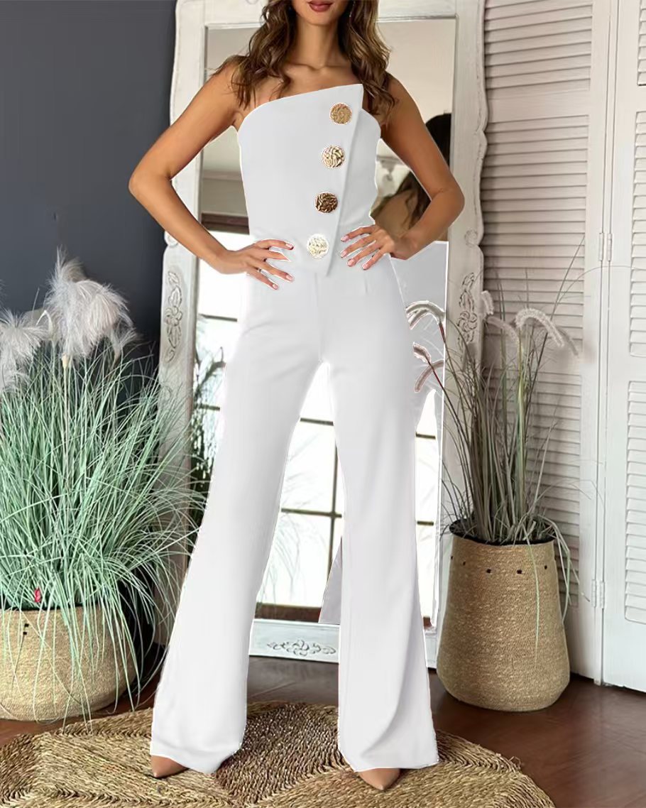 Dame Elegant skåret Jumpsuit med asymmetrisk overdel og gyldne knapdetaljer Stilla