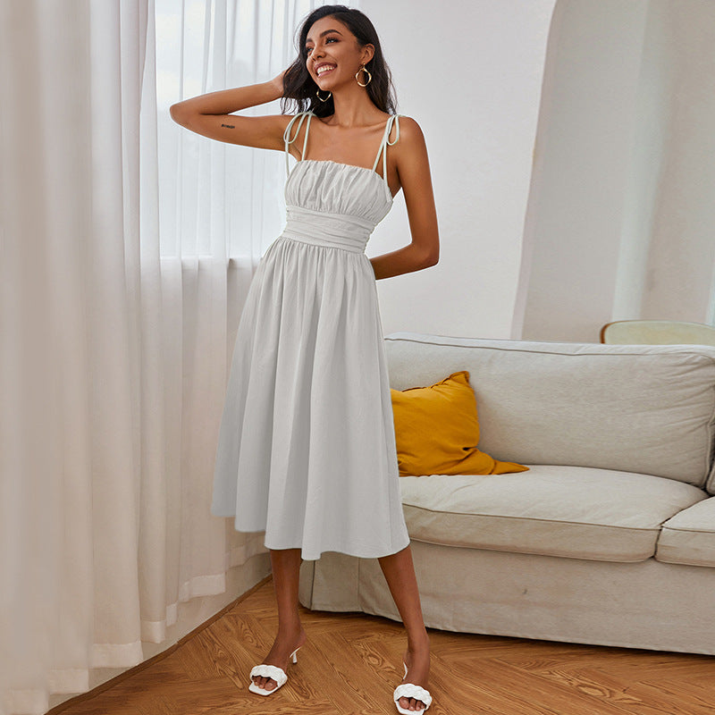 Dame afslappet maxikjole med rynket overdel og smalle stropper Stilla