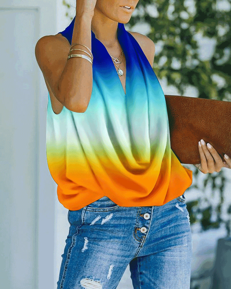 Dame Elegant Bluse med romantisk Vandfald-Udskæring og afslappet Snit Stilla