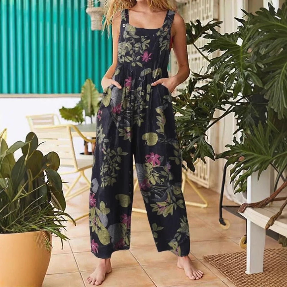 Dame farverig patchwork jumpsuit med sidelommer Stilla