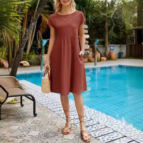 Dame afslappet midi-kjole med praktiske sidelommer og blødt bomuldsstof Stilla