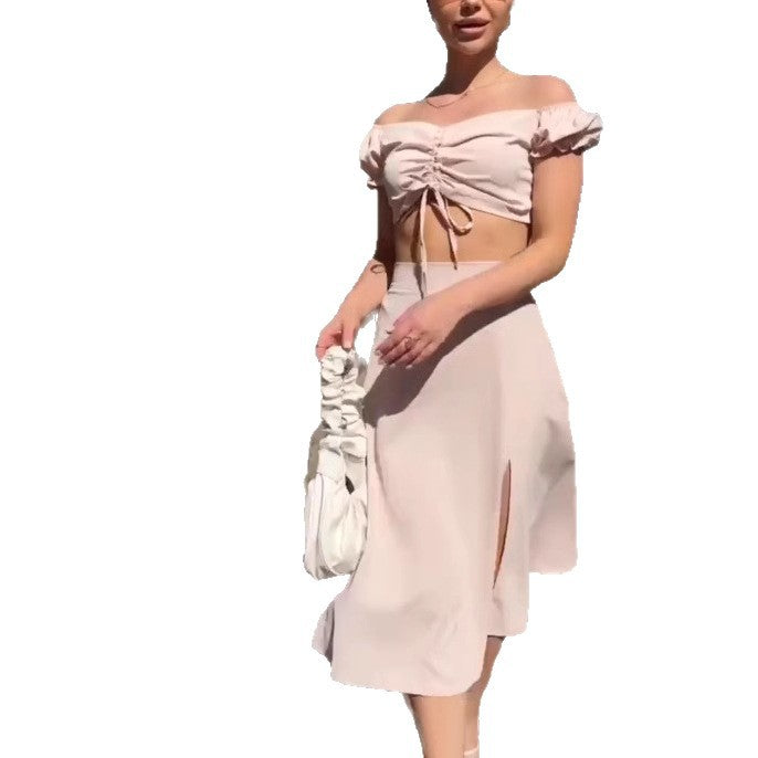 Dame Crop-Top med rynk og åben skulderparti Stilla