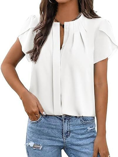 Dame elegant bluse med raffinerede folder og dekorative knapdetaljer Stilla