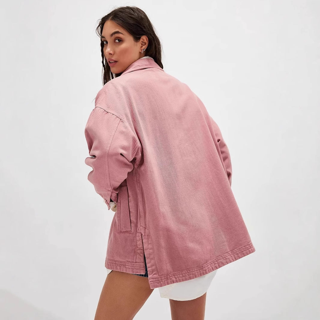 Dame trendy oversized jeansjakke med store lommer Stilla