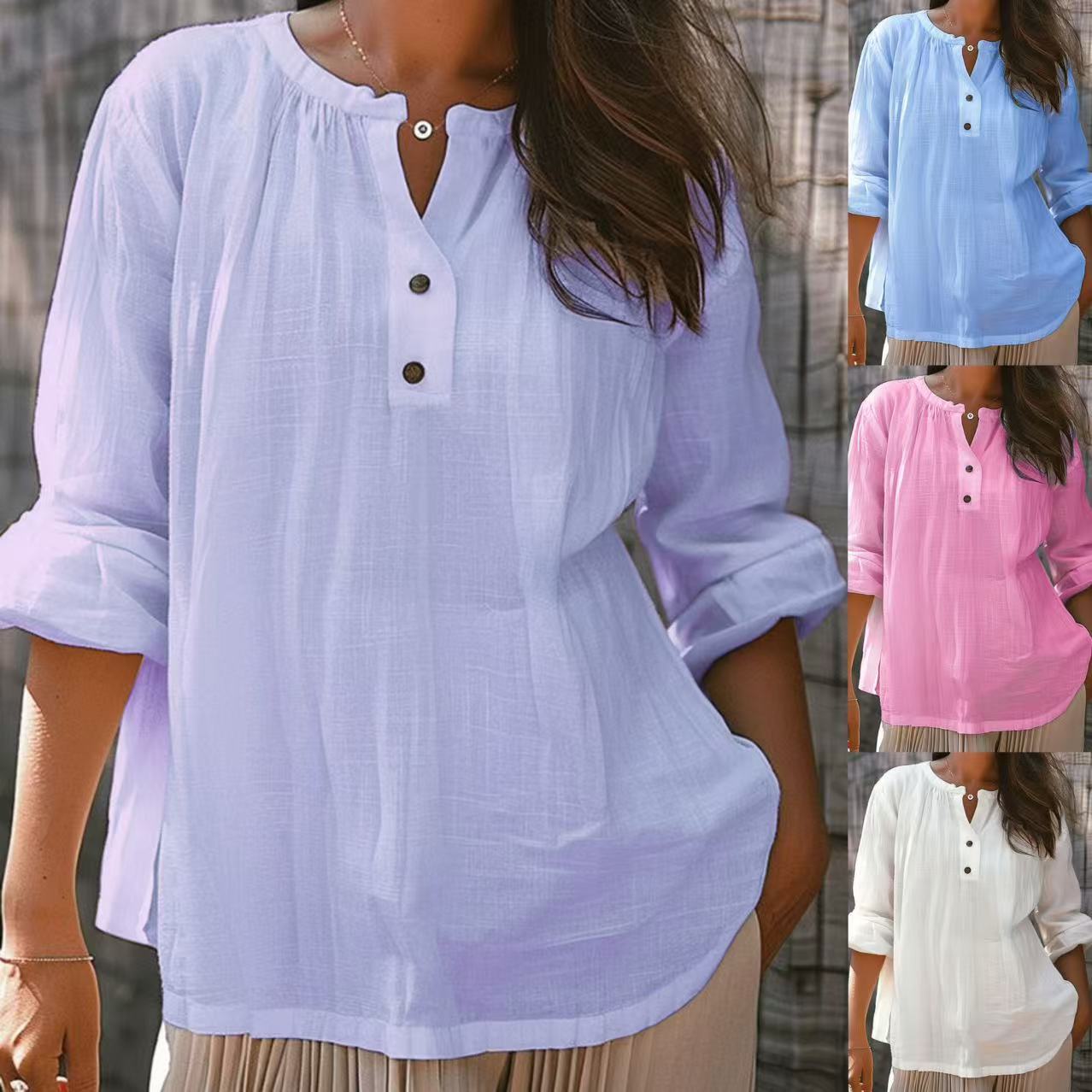 Dame afslappet bluse med knapdetaljer og løs pasform Stilla