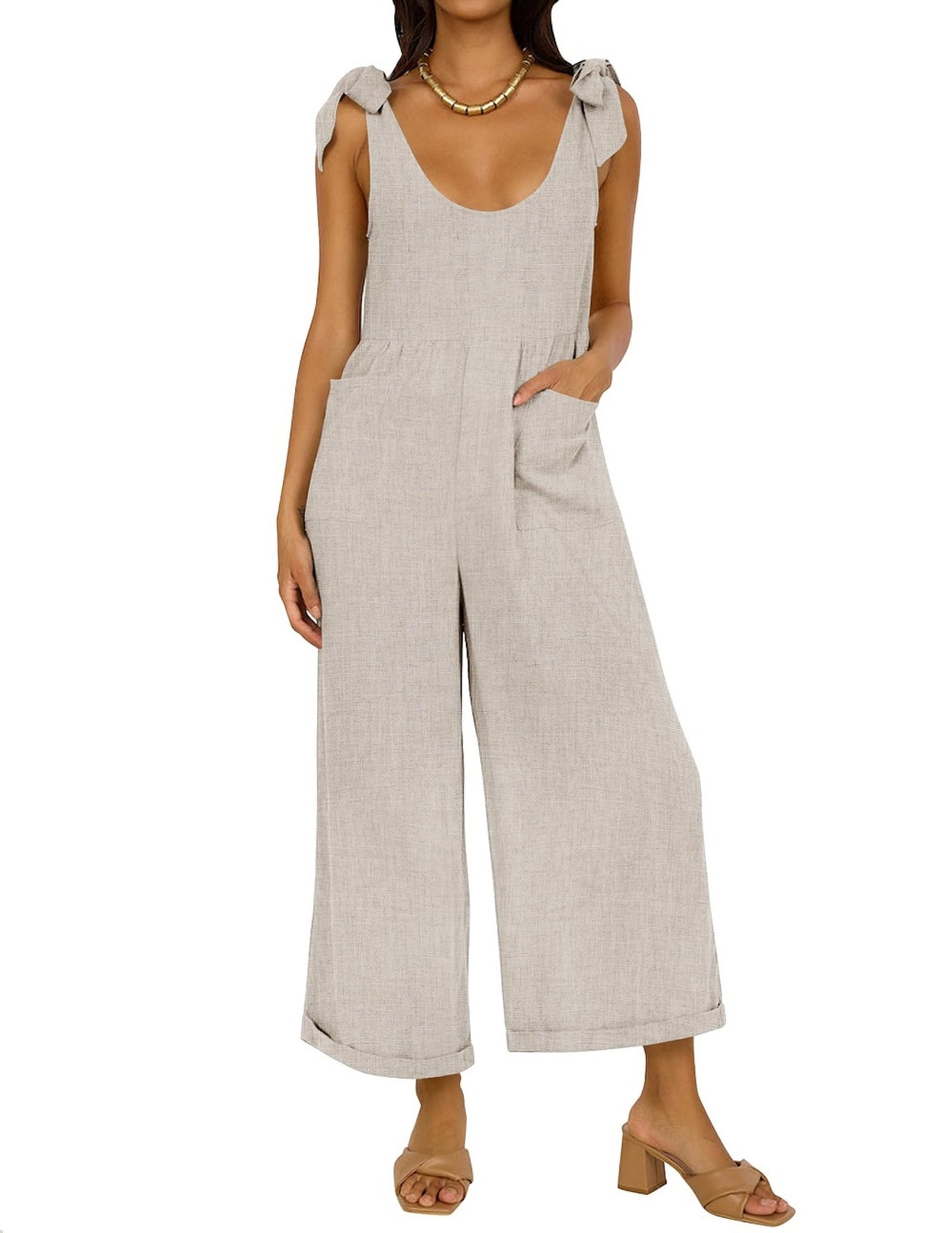 Dame Casual Jumpsuit med justerbare stropper og bred ben Stilla