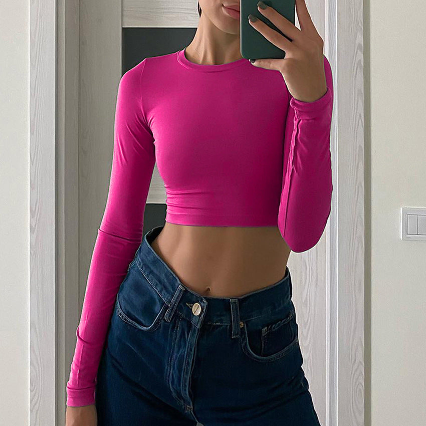 Dame cropped langærmet skjorte med figursyet snit og elastisk bomuldsmateriale Stilla