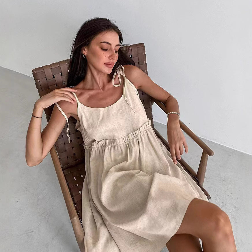 Dame afslappet linned A-linje kjole Stilla