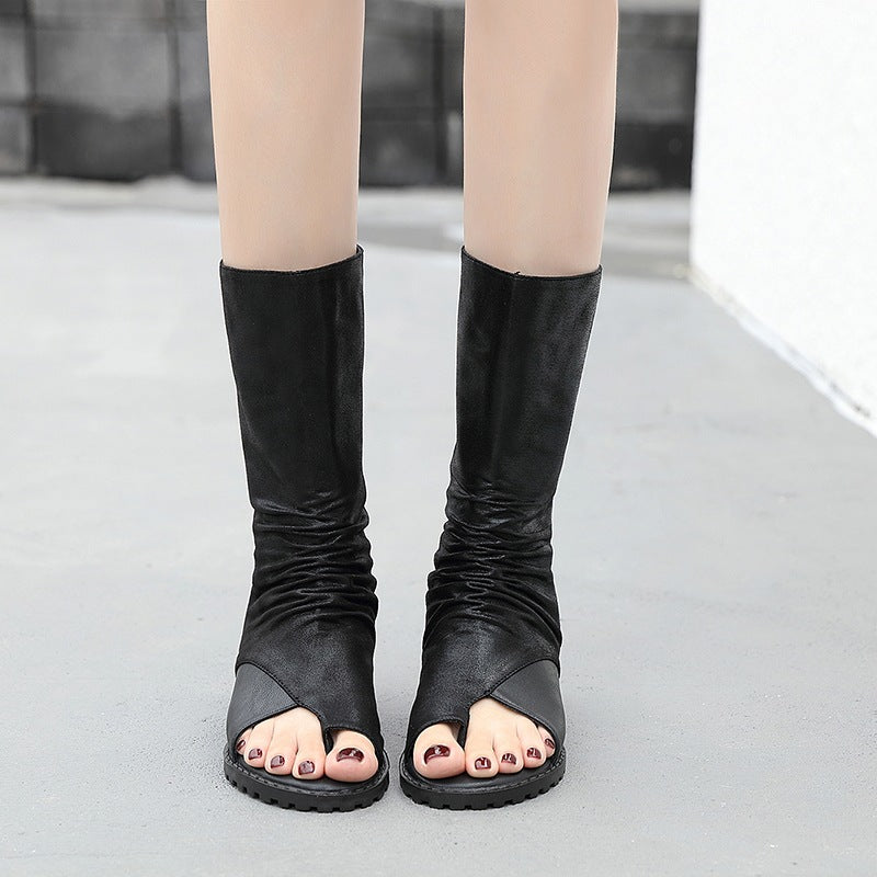 Dame åbne støvler med raffineret rynkning og moderne design Stilla