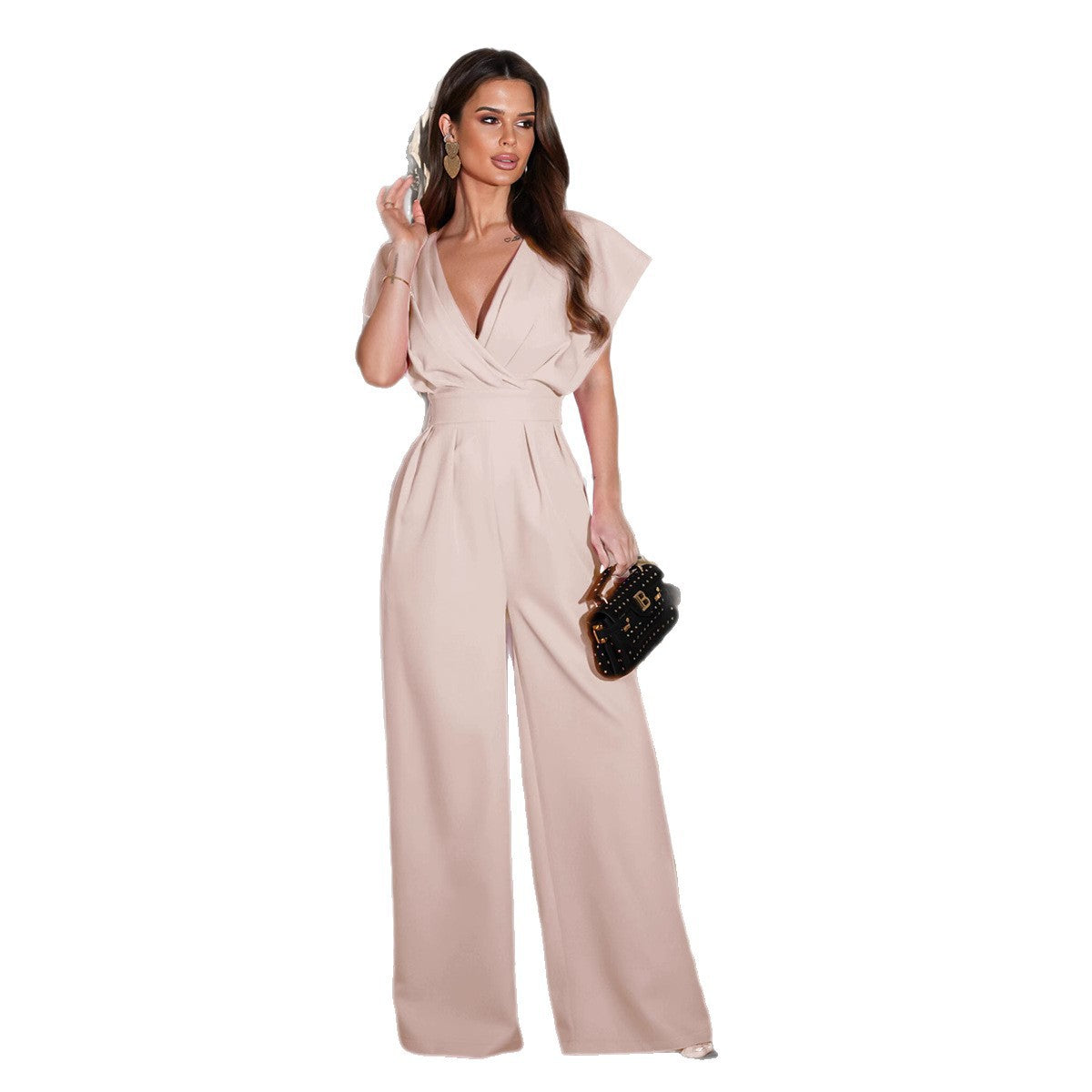Dame jumpsuit med elegant V-udskæring og vidde ben Stilla