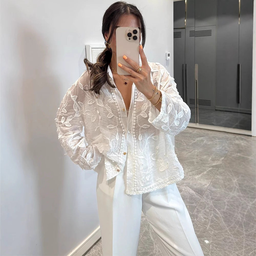 Dame afslappet bluse med blomstret hæklemønster Stilla