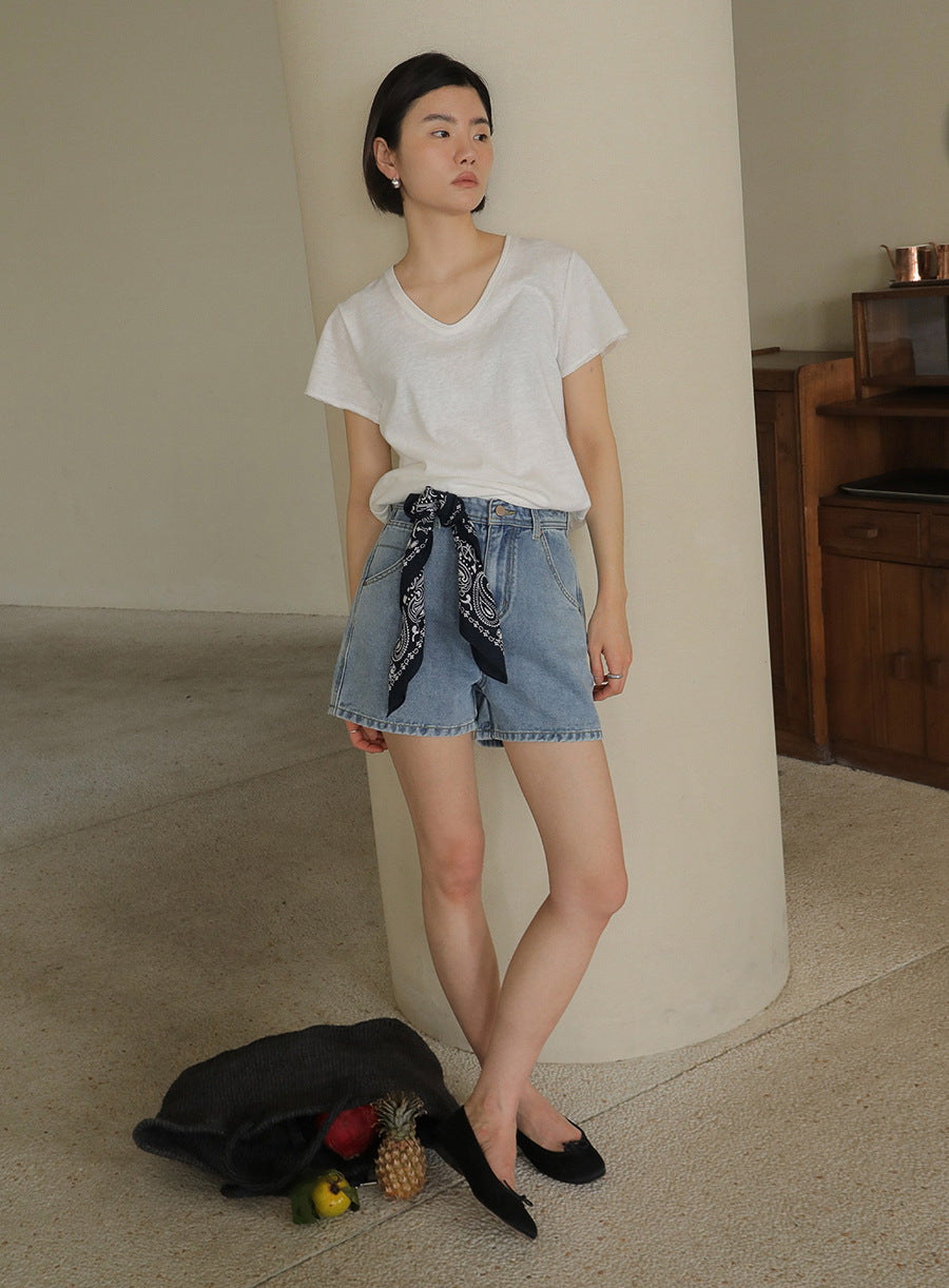 Dame afslappede denim-shorts med elegant bindebælte og komfortabel pasform Stilla