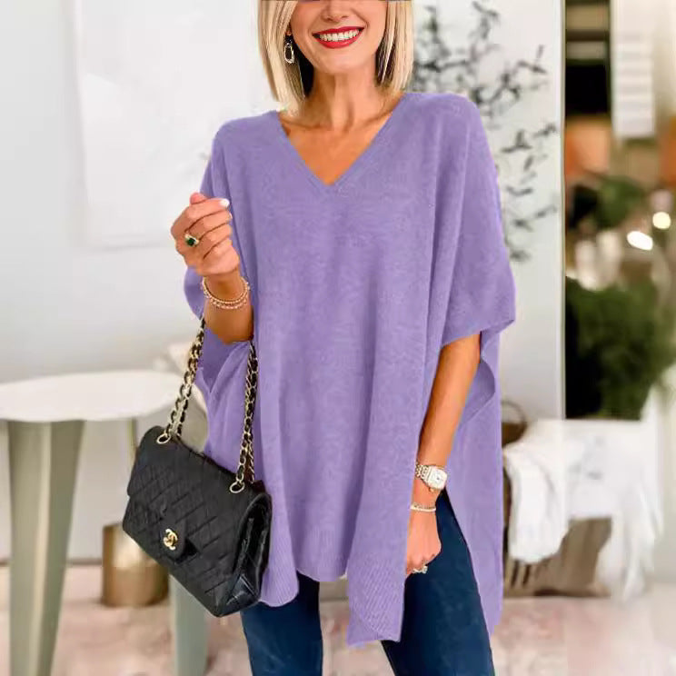 Dame Åben Forside V-Udskæring Poncho Pullover Stilla