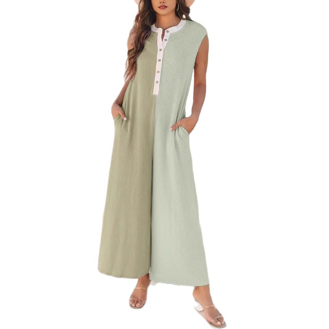 Dame Lange Sommerjumpsuit med knaplukning og praktiske lommer Stilla