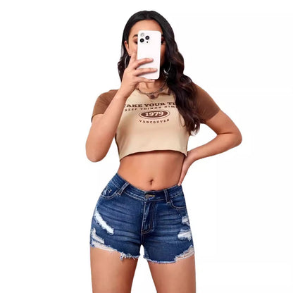 Damer Revnet Denim Shorts med høj talje Stilla