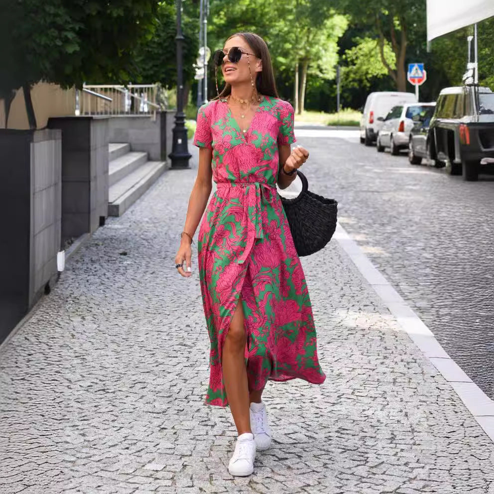 Dame afslappet maxikjole med indviklingsdesign og smart print Stilla