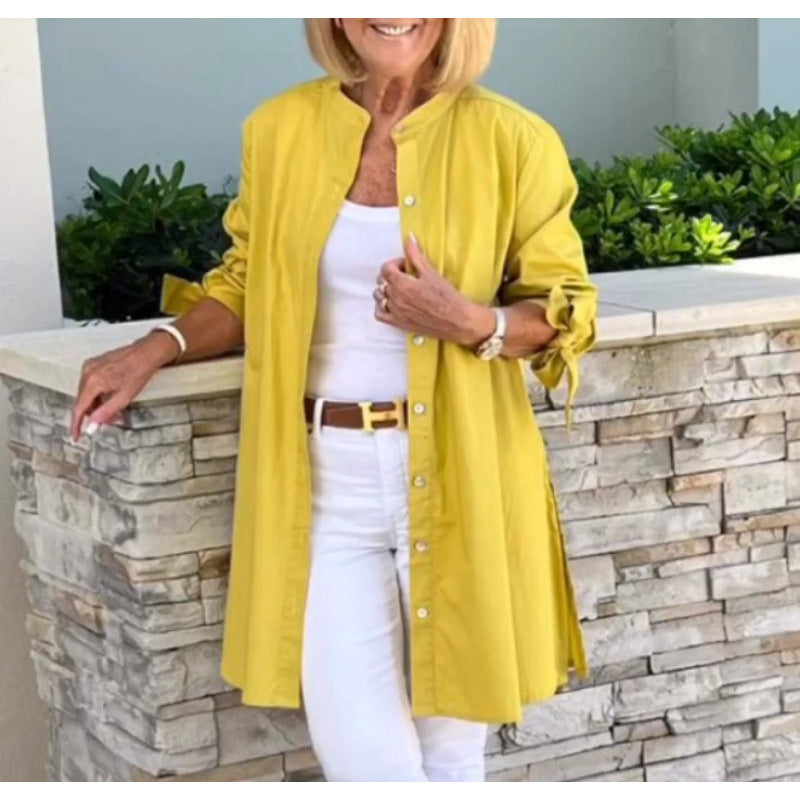 Dame afslappet lang jakke med opretstående krave og praktiske lommer Stilla