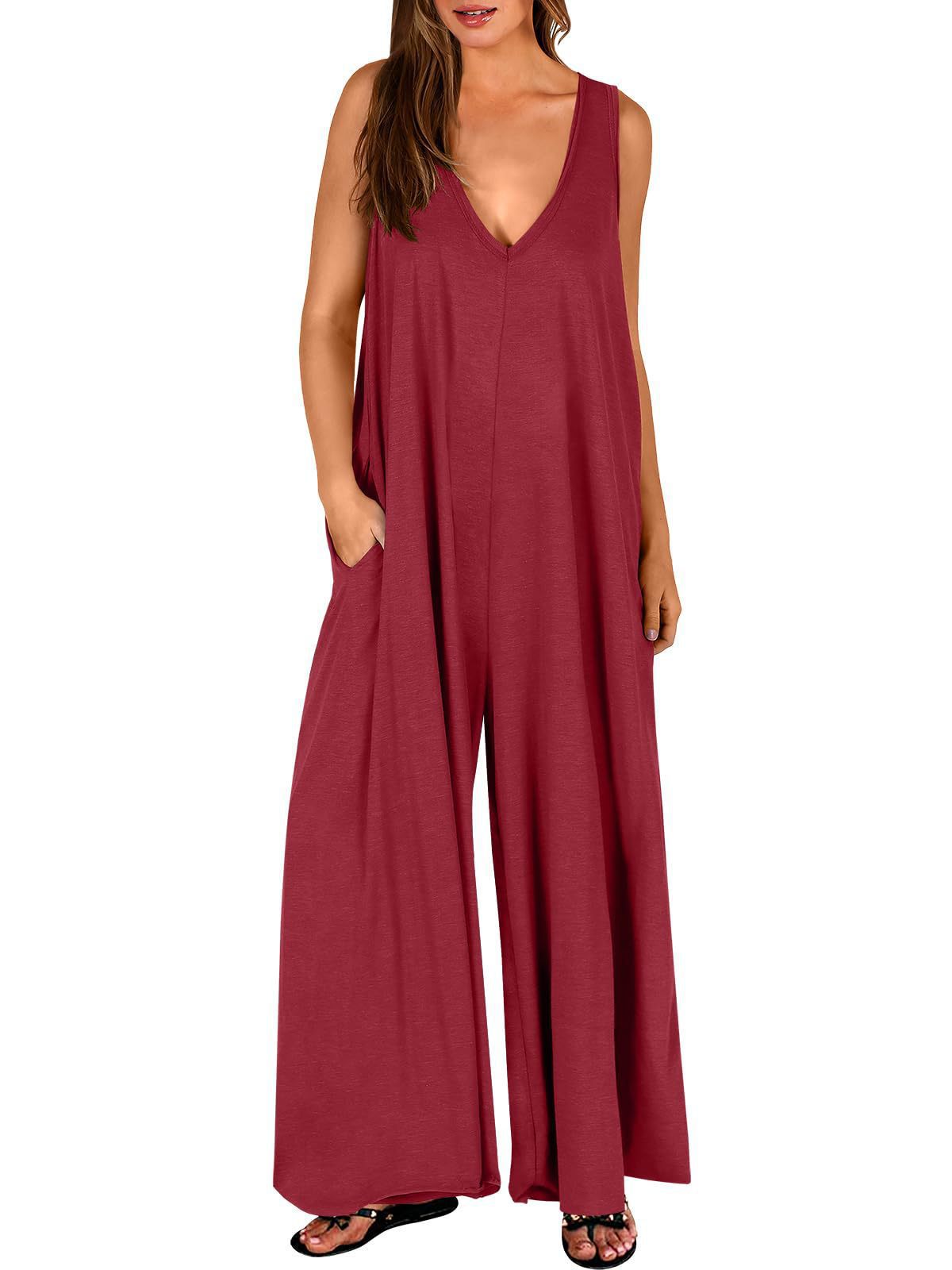 Dame Luftigt Jumpsuit med dyb V-hals og sidelommer Stilla