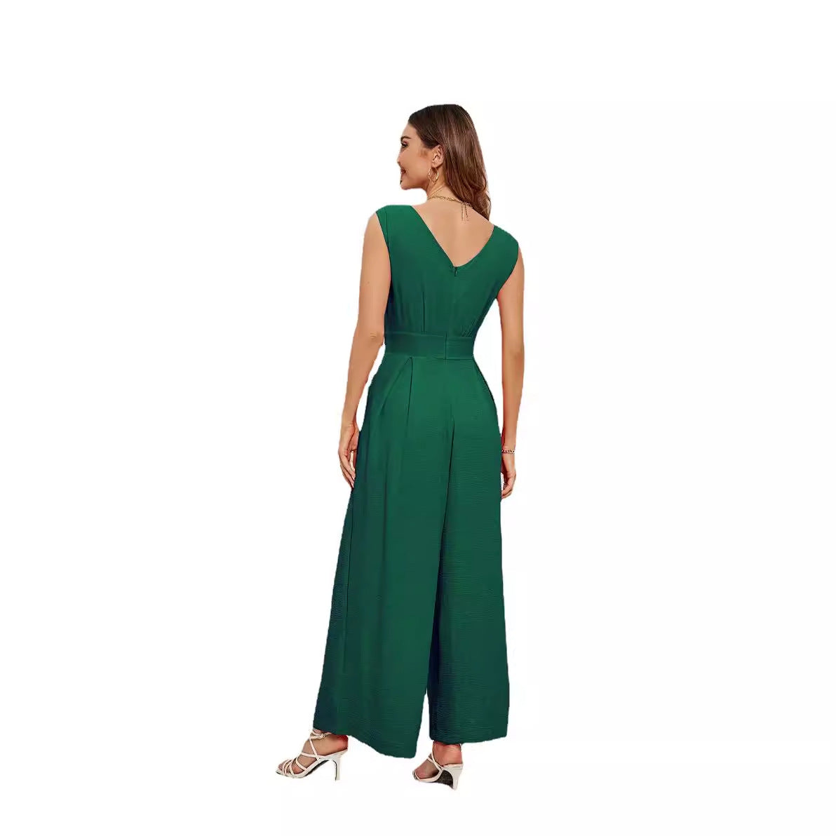 Dame elegant jumpsuit med V-udskæring og sidelommer Stilla