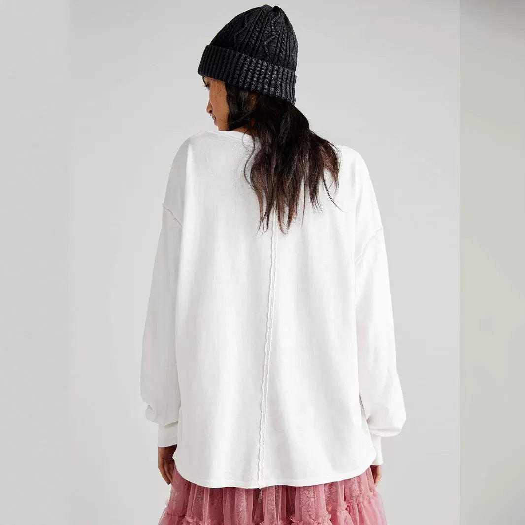 Dame afslappet langærmet skjorte med brystlomme og oversized snit Stilla