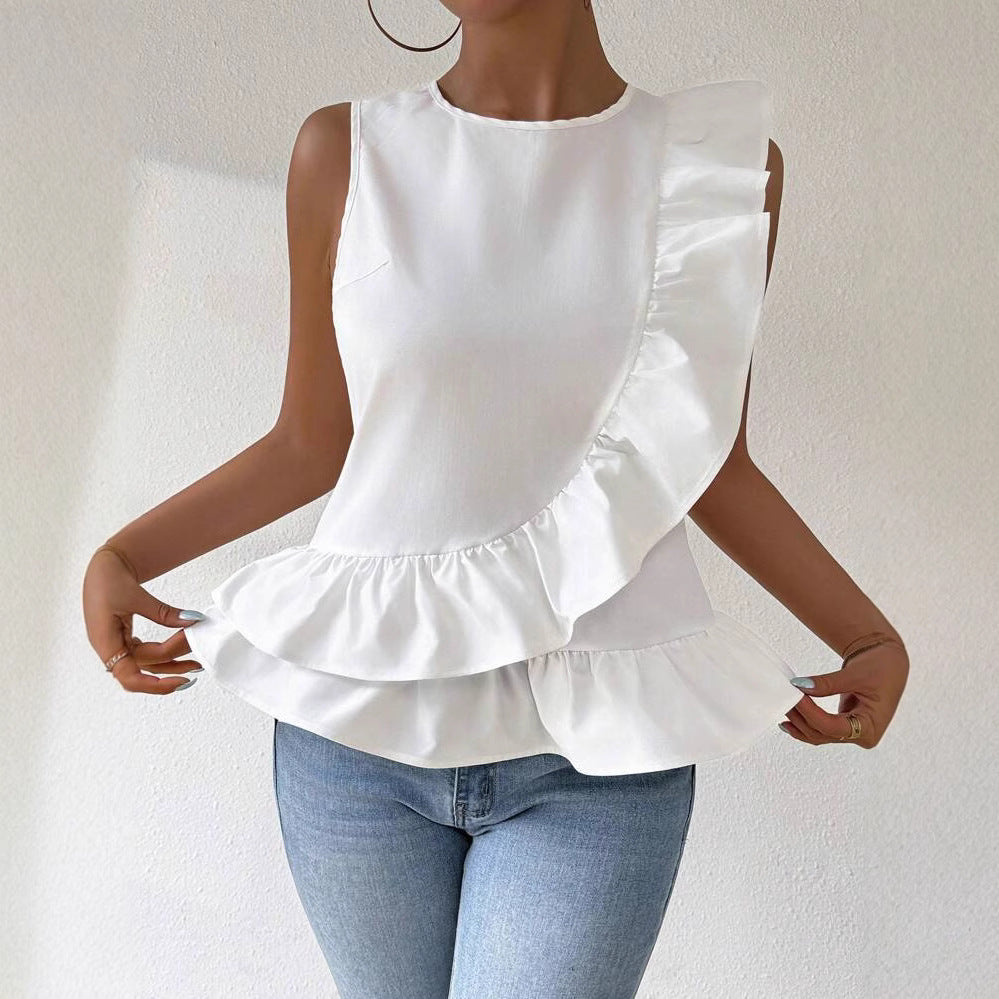 Dame elegant bluse med rynkedetaljer og asymmetrisk snit Stilla