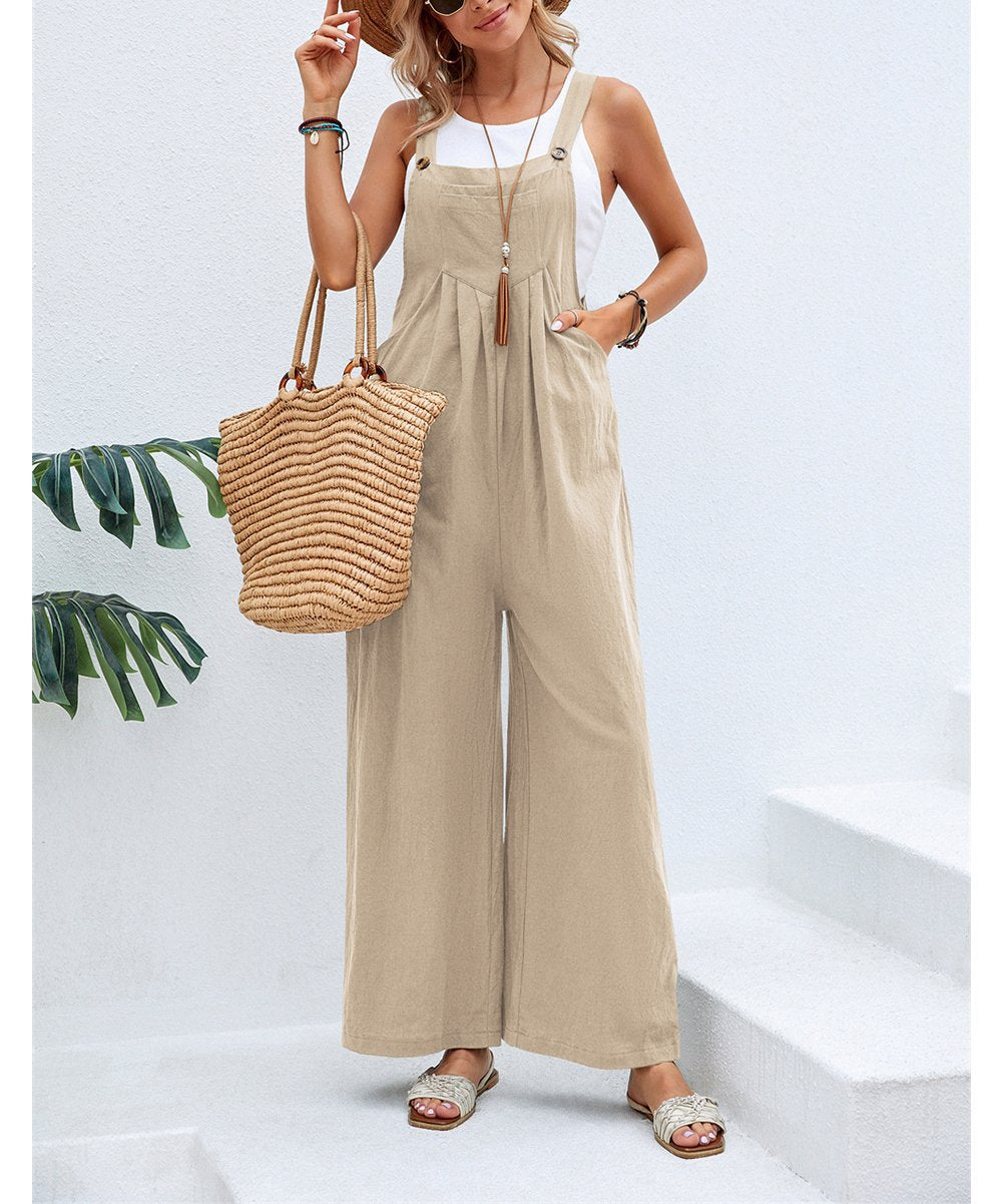 Dame jumpsuit med bred ben og knapdetaljer Stilla