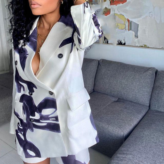 Dame Elegant Blazer med moderne grafisk design og dobbelt knaprækkefølge Stilla