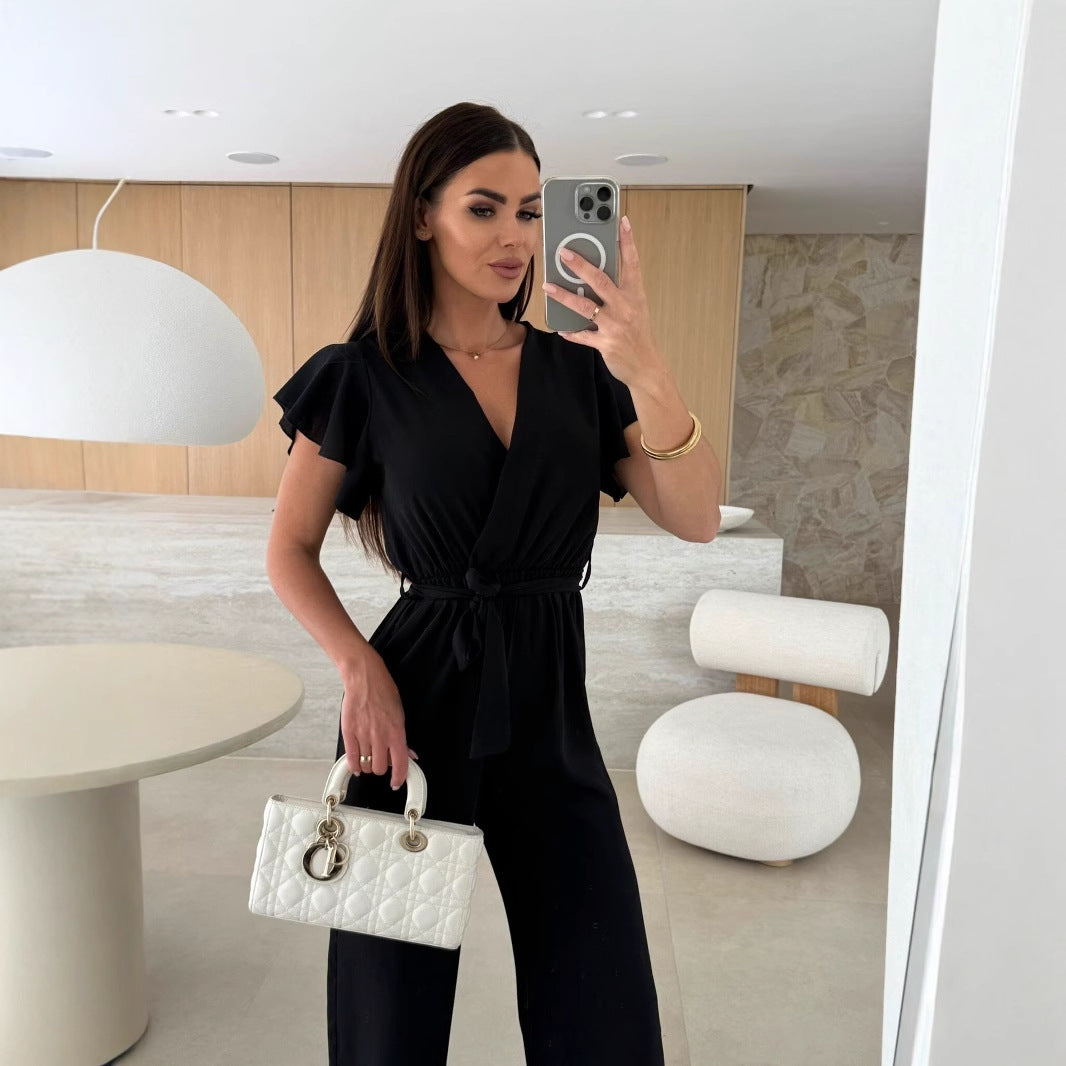 Dame elegant jumpsuit med indviklet udseende og flæseærmer Stilla