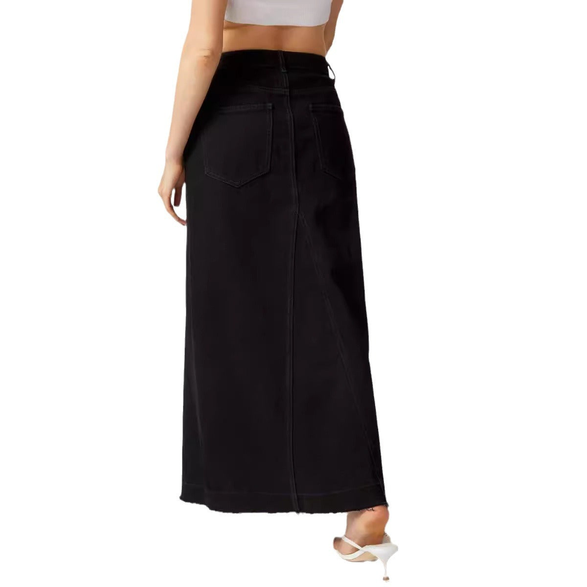 Dame Denim Maxi-nederdel med slidser og legende kant Stilla