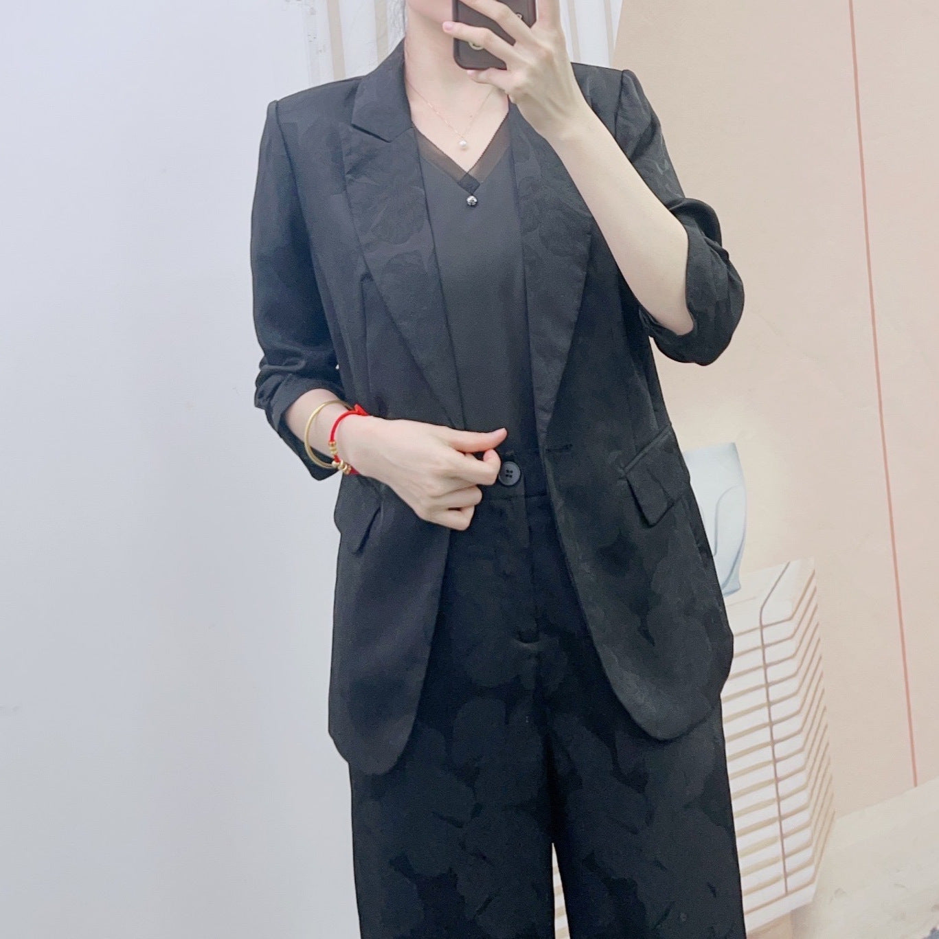 Dame Elegant Business-jakkesæt med stilfuld blazer og bred bukseben Stilla